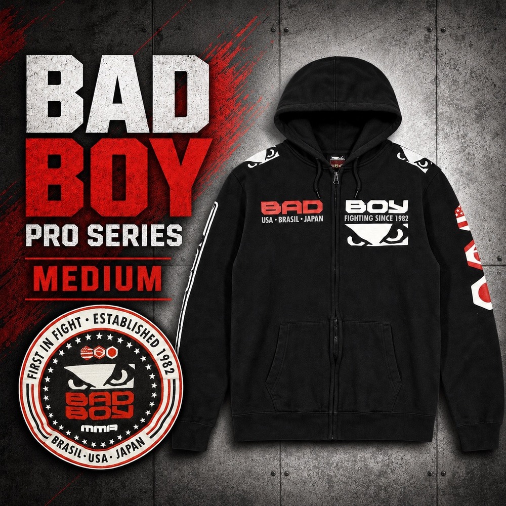 Bad Boy Pro Series MMA Zip Up Hoodie Black Mens Medium First In Fight Graphic